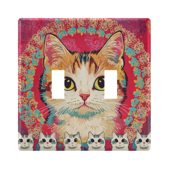 WOBOGO Cute Calico Cat 2-hole Switch Plates PC Flame Retardant Plastic Material Glossy Finish Smooth Touch 4.56x4.48x0.27in