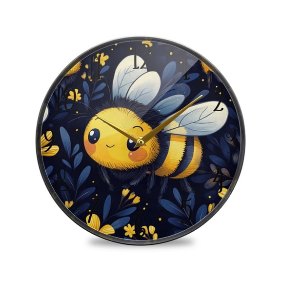 WOBOGO Cute Cartoon Bumble Bee Pattern Acrylic Wall Clock Battery Operated 9.5in Silent No Tick Bedroom Living Room Office Classroom Decoration