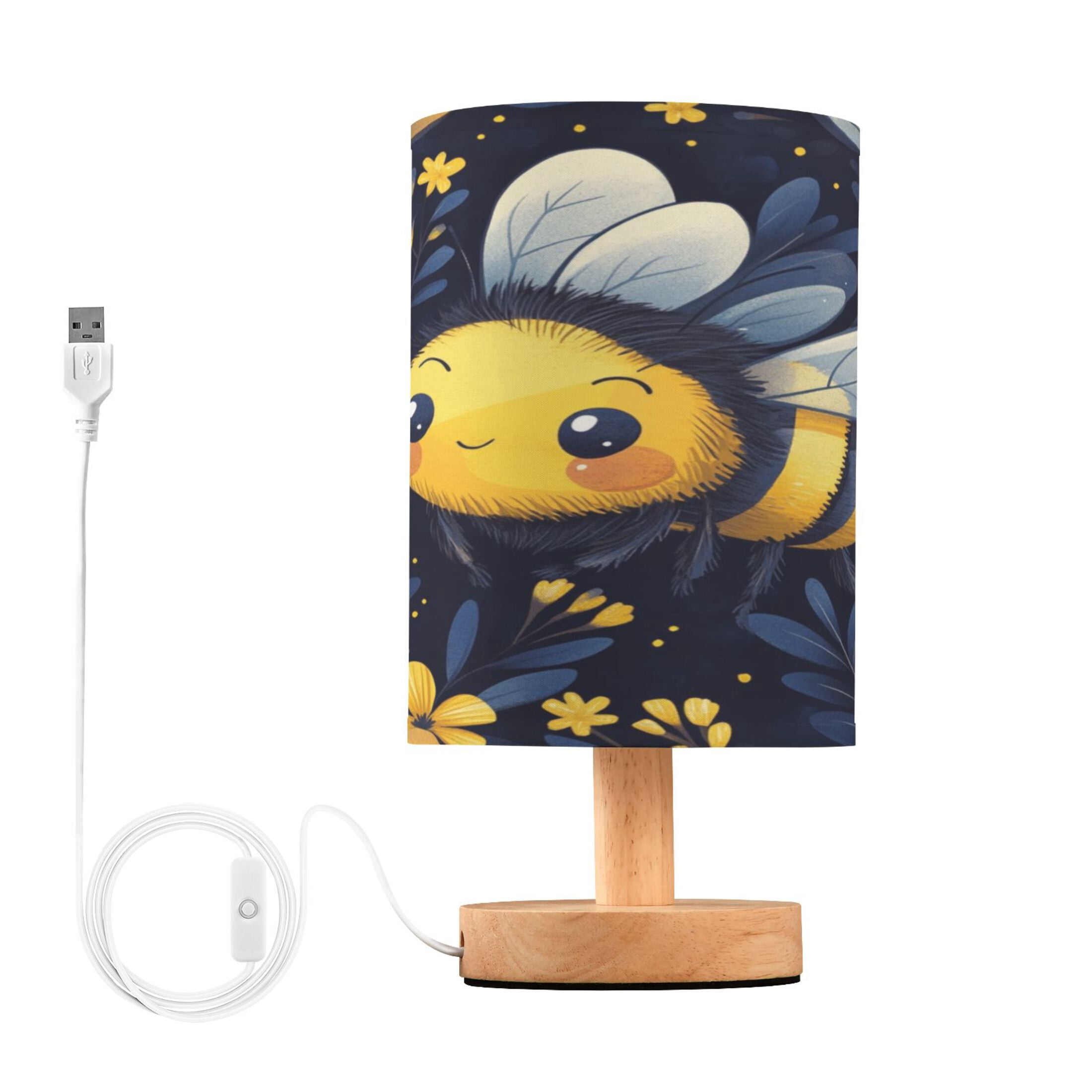 WOBOGO Cute Cartoon Bumble Bee Pattern Bedroom Table Lamp USB Power ...