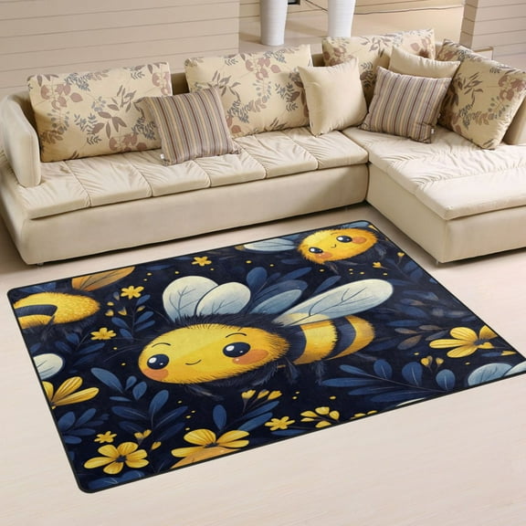 WOBOGO Cute Cartoon Bumble Bee Pattern Carpet Non-Slip Rugs Soft Doormat 31×20in Living Dining Room Bedroom Decorative