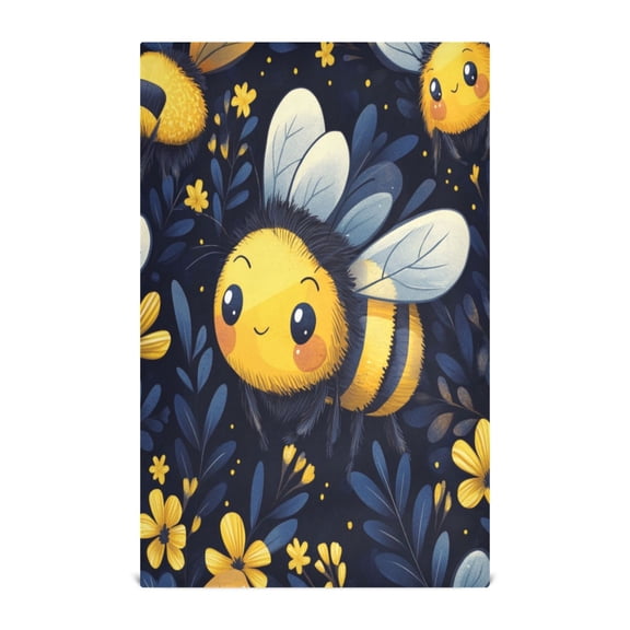 WOBOGO Cute Cartoon Bumble Bee Pattern Kitchen Towel 1 Piece Large Cotton Dishcloth Premium Absorbency Set with Hanging Loop