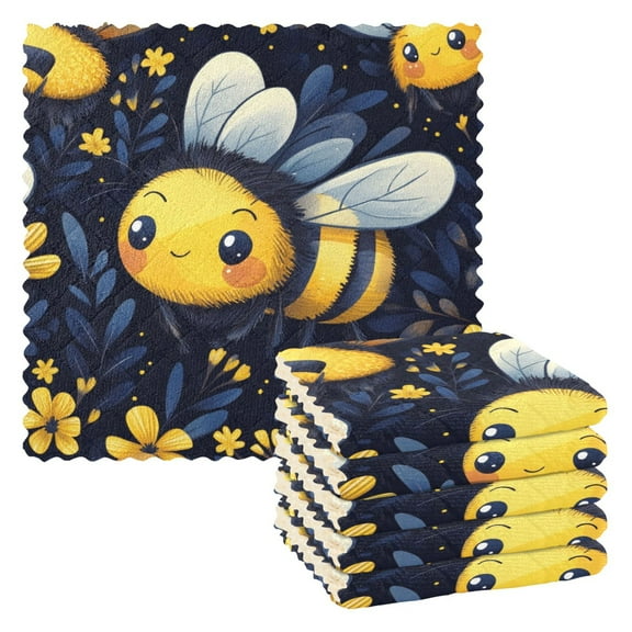 WOBOGO Cute Cartoon Bumble Bee Pattern Kitchen Towels 6pcs Ultra Soft Absorbent Quick Drying Dish Cloths 1111inch