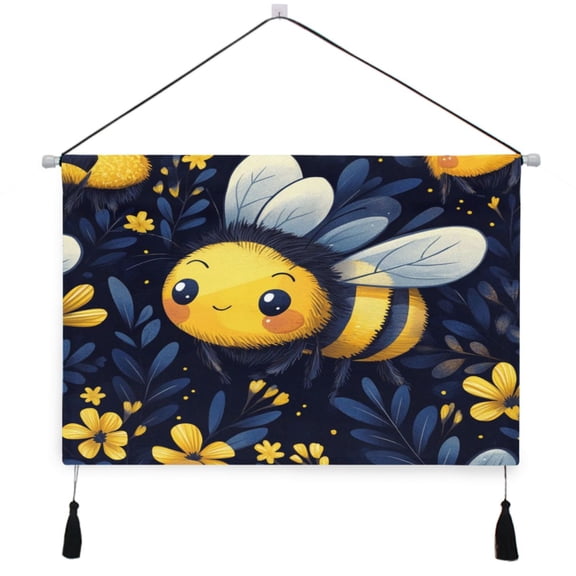 WOBOGO Cute Cartoon Bumble Bee Pattern Living Room Canvas Wall Art Bedroom Study Framed Canvas Print Artwork Home Office Decorations 24.516.7in