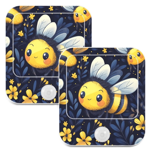 WOBOGO Cute Cartoon Bumble Bee Pattern Night Light Lamp with Smart Sensor Dusk to Dawn Sensor 0.6W Plug-in 2-Pack
