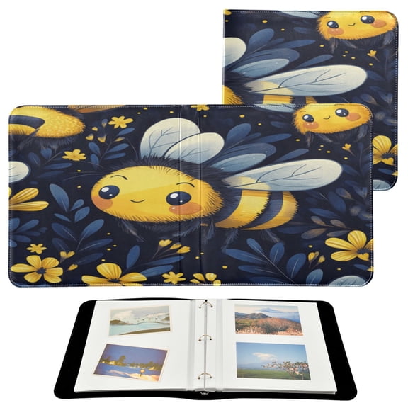 WOBOGO Cute Cartoon Bumble Bee Pattern Photo Albums 20 Pages Large Capacity DIY Self-adhesive Page PU Leather Cover for Family Wedding Anniversary Baby Vacation Photos 2411.8in
