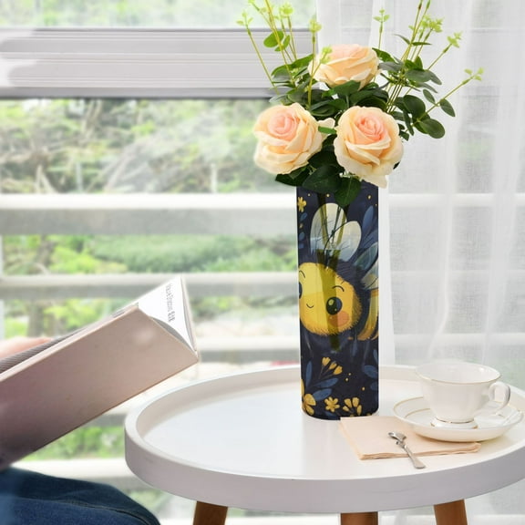 WOBOGO Cute Cartoon Bumble Bee Pattern Plastic Vase Home or Wedding Decoration Centerpiece Unbreakable 11.83.9in