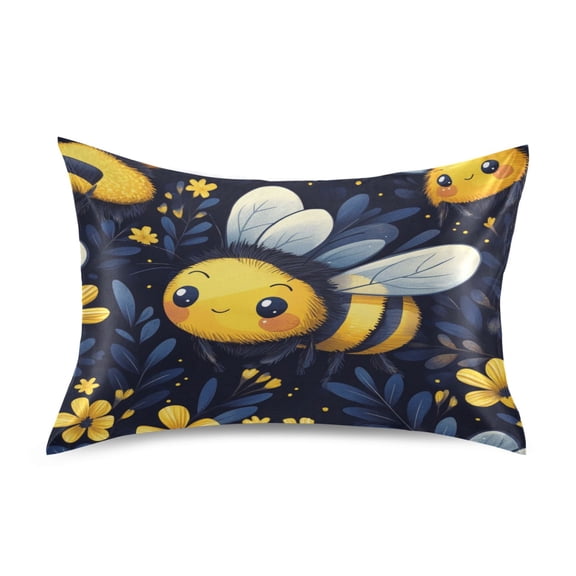 WOBOGO Cute Cartoon Bumble Bee Pattern Satin Pillowcase Soft Smooth Envelope Design Comfortable Bedding Essentials 20×30in