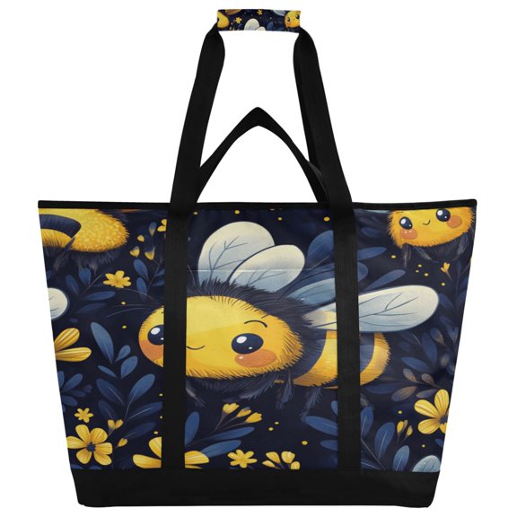 WOBOGO Cute Cartoon Bumble Bee Pattern Tote Cooler Bag Fold Flat Insulated Shopping Bag With Zipper For Work Picnic Beach Use 186.724in