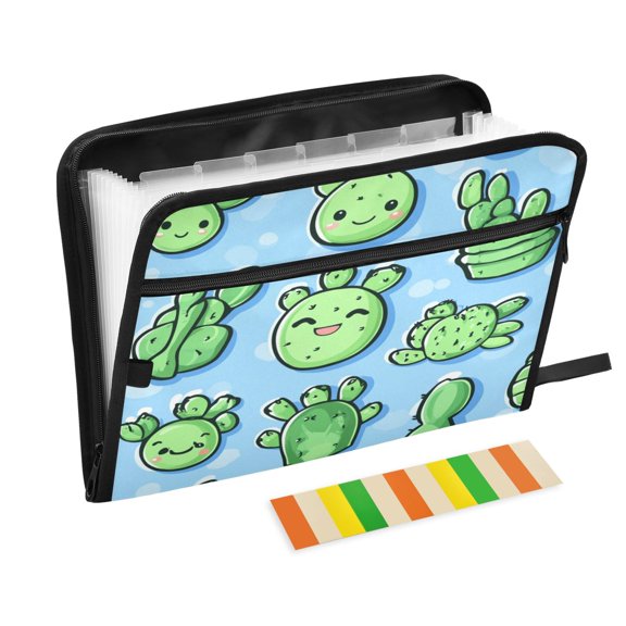 WOBOGO Cute Cartoon Cactus on Blue Background Expanding File Folder Letter Size Accordion Filing Organizer 13 Pocket Separate Organ Pocket