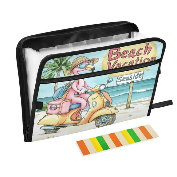 WOBOGO Cute Cartoon Flamingo Expanding File Folder Letter Size Accordion Filing Organizer 13 Pocket Separate Organ Pocket