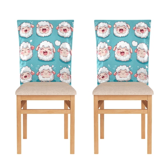 WOBOGO Cute Cartoon Fuffy Sheep Dining Room Chair Covers 2 Pieces Super Fit Elastic Fiber Removable Washable Protective Cover