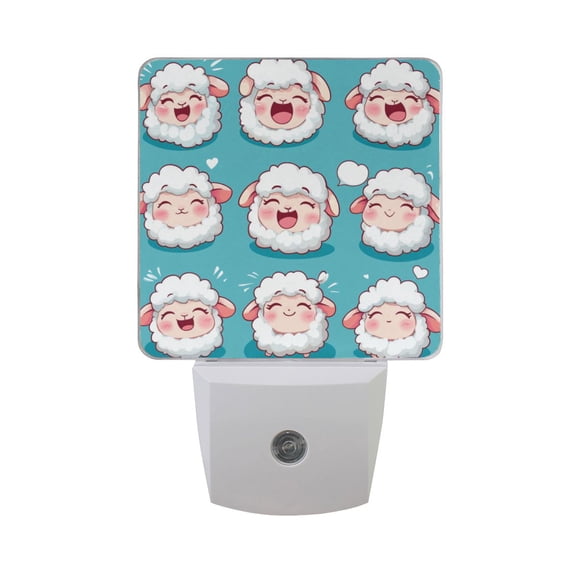 WOBOGO Cute Cartoon Fuffy Sheep LED Night Light 2 Pcs Set 0.5 Watt Wall Plug in Dusk to Dawn Automatic Switch Soft White Light