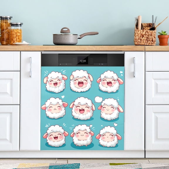 WOBOGO Cute Cartoon Fuffy Sheep Magnetic Dishwasher Sticker Personalized DIY Beautiful and Practical Home Kitchen Decorations2316in.