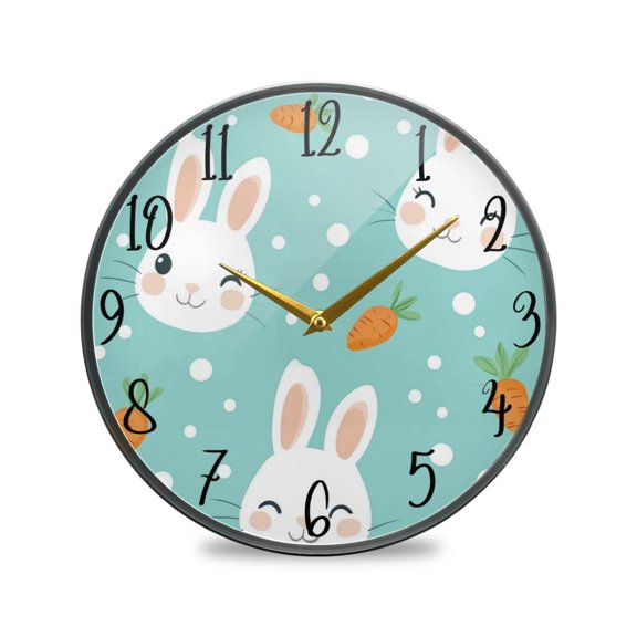 WOBOGO Cute Cartoon Rabbit and Carrot Pattern Acrylic Wall Clock Battery Operated 9.5in Silent No Tick Bedroom Living Room Office Classroom Decoration