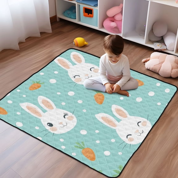 WOBOGO Cute Cartoon Rabbit and Carrot Pattern Baby Playmats Extra Large Waterproof Rollable Activity Pads for Toddlers 5050inch