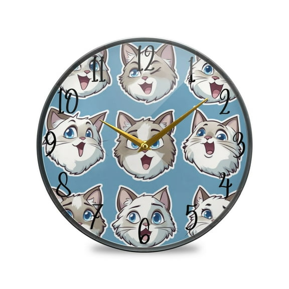 WOBOGO Cute Cartoon Ragdoll Cat Acrylic Wall Clock Battery Operated 9.5in Silent No Tick Bedroom Living Room Office Classroom Decoration