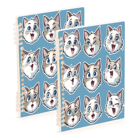 WOBOGO Cute Cartoon Ragdoll Cat Notebook College Horizontal Grid Paper Ink Spill Resistant Water Resistant Cover 8.3x5.7x0.4in