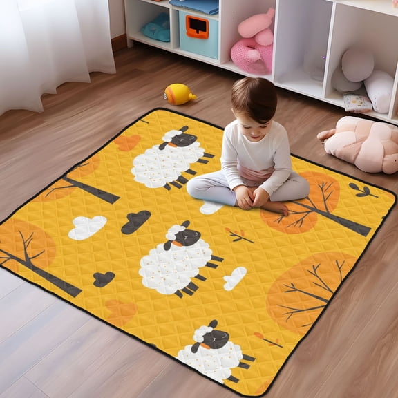 WOBOGO Cute Cartoon Sheep Baby Playmats Extra Large Waterproof Rollable Activity Pads for Toddlers 5050inch