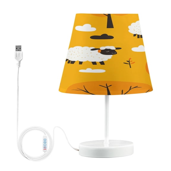 WOBOGO Cute Cartoon Sheep Table Lamps Bedroom 3-Speed Dimmable Farm Style with Fabric Shade for Reading and Home Office