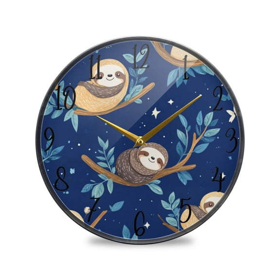 WOBOGO Cute Cartoon Sloth Pattern with Blue Background Acrylic Wall Clock Battery Operated 9.5in Silent No Tick Bedroom Living Room Office Classroom Decoration