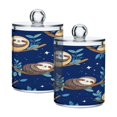 thumbnail image 1 of WOBOGO Cute Cartoon Sloth Pattern with Blue Background Transparent Plastic Jar 2pcs Cotton Swabs Balls Pads Floss Stick Dispenser Bathroom Vanity Storage Organizer, 1 of 7