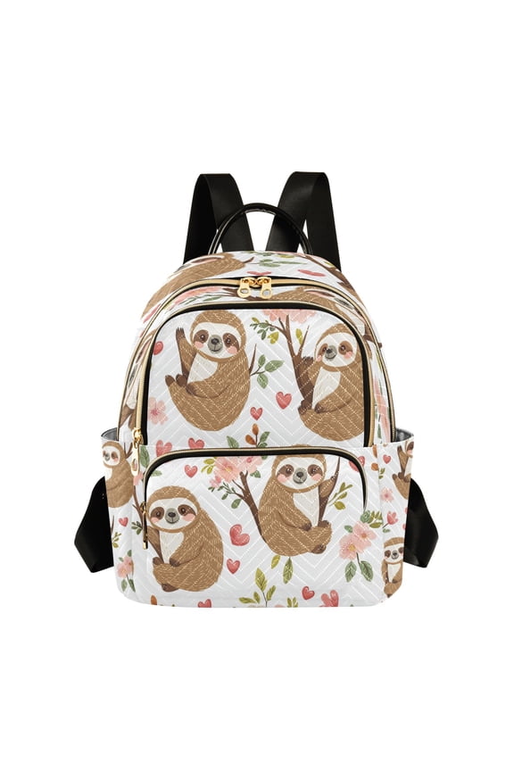 Cute Cartoon Sloth Pattern with Hearts and Flowers Butterfly Backpack Durable Lightweight Shoulder Bag Built-in Laptop Sleeve and Multiple Utility Compartments