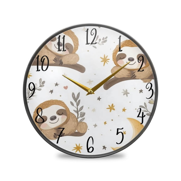 WOBOGO Cute Cartoon Sloth Pattern with Moon and Stars Acrylic Wall Clock Battery Operated 9.5in Silent No Tick Bedroom Living Room Office Classroom Decoration