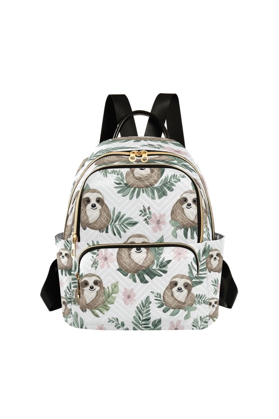Cute Cartoon Sloth Pattern with Tropical Leaves Butterfly Backpack Durable Lightweight Shoulder Bag Built-in Laptop Sleeve and Multiple Utility Compartments