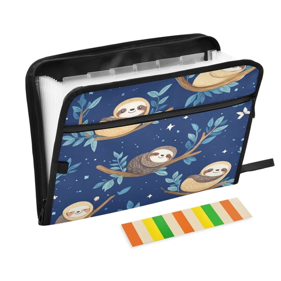WOBOGO Cute Cartoon Sloth Pattern with Blue Background Expanding File Folder Letter Size Accordion Filing Organizer 13 Pocket Separate Organ Pocket