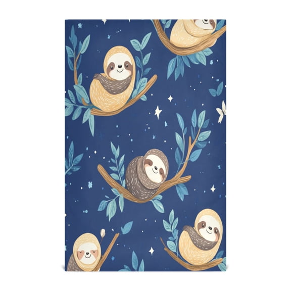 WOBOGO Cute Cartoon Sloth Pattern with Blue Background Kitchen Towel 1 Piece Large Cotton Dishcloth Premium Absorbency Set with Hanging Loop