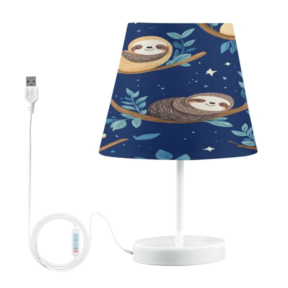 WOBOGO Cute Cartoon Sloth Pattern with Blue Background Table Lamps Bedroom 3-Speed Dimmable Farm Style with Fabric Shade for Reading and Home Office