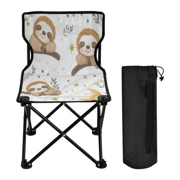 WOBOGO Cute Cartoon Sloth Pattern with Moon and Stars Camping Chair Convenient Four Corner Backrest Folding Stool Can Hold Up to 220lbs
