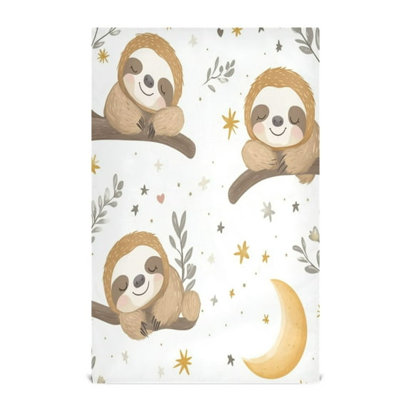 WOBOGO Cute Cartoon Sloth Pattern with Moon and Stars Kitchen Towel 1 Piece Large Cotton Dishcloth Premium Absorbency Set with Hanging Loop