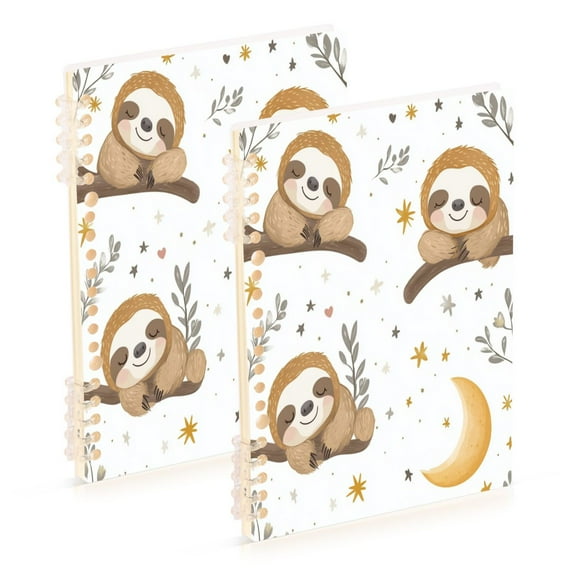 WOBOGO Cute Cartoon Sloth Pattern with Moon and Stars Notebook College Horizontal Grid Paper Ink Spill Resistant Water Resistant Cover 8.3x5.7x0.4in