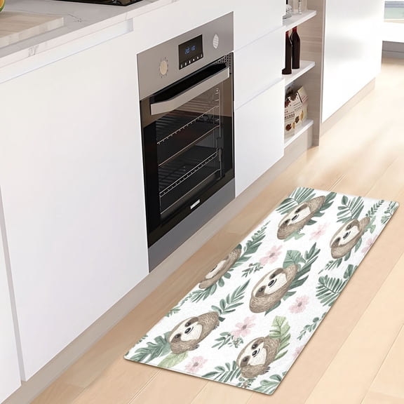 WOBOGO Cute Cartoon Sloth Pattern with Tropical Leaves Carpet 39x20in Kitchen Bathroom Plush Absorbent Non-Slip Floor Mat