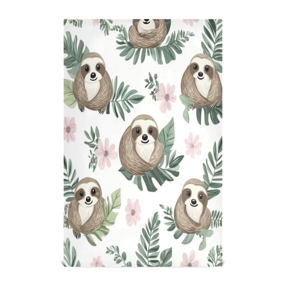 WOBOGO Cute Cartoon Sloth Pattern with Tropical Leaves Kitchen Towel 1 Piece Large Cotton Dishcloth Premium Absorbency Set with Hanging Loop