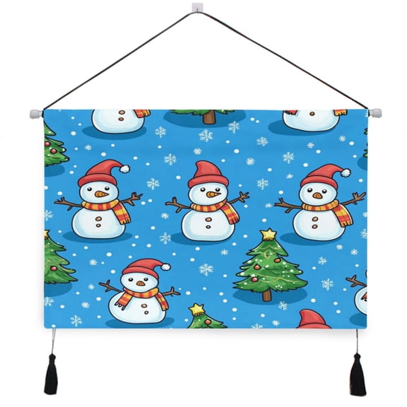 WOBOGO Cute Cartoon Snowmen Christmas Trees Living Room Canvas Wall Art Bedroom Study Framed Canvas Print Artwork Home Office Decorations 24.516.7in