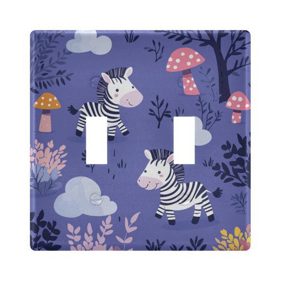 WOBOGO Cute Cartoon Zebra Pattern with Purple Background 2-hole Switch Plates PC Flame Retardant Plastic Material Glossy Finish Smooth Touch 4.56x4.48x0.27in