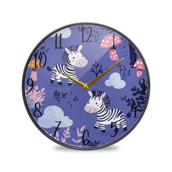 WOBOGO Cute Cartoon Zebra Pattern with Purple Background Acrylic Wall Clock Battery Operated 9.5in Silent No Tick Bedroom Living Room Office Classroom Decoration