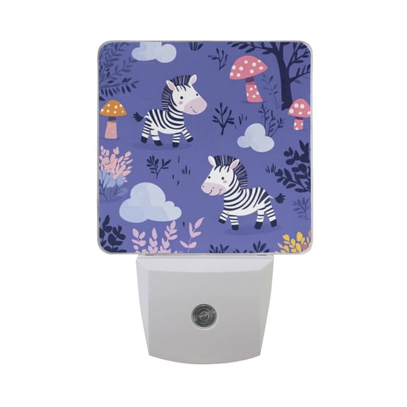 WOBOGO Cute Cartoon Zebra Pattern with Purple Background LED Night Light 2 Pcs Set 0.5 Watt Wall Plug in Dusk to Dawn Automatic Switch Soft White Light