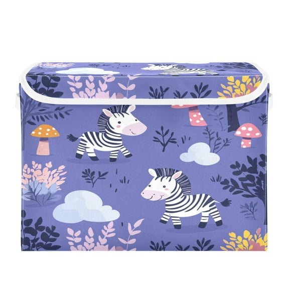 WOBOGO Cute Cartoon Zebra Pattern with Purple Background Large Collapsible Storage Box Flip Lid Fabric Decorative Organizer Container Basket with Handles 16.512.611.8in