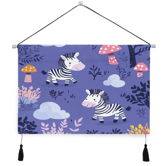 WOBOGO Cute Cartoon Zebra Pattern with Purple Background Living Room Canvas Wall Art Bedroom Study Framed Canvas Print Artwork Home Office Decorations 24.516.7in