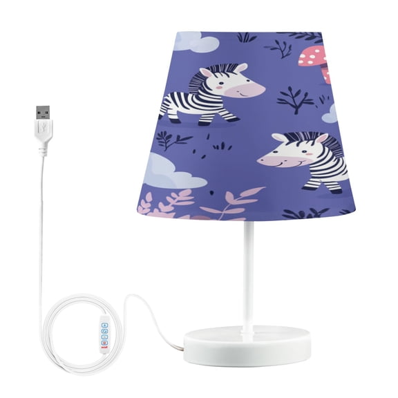WOBOGO Cute Cartoon Zebra Pattern with Purple Background Table Lamps Bedroom 3-Speed Dimmable Farm Style with Fabric Shade for Reading and Home Office