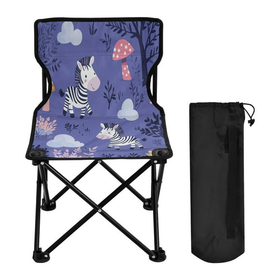 WOBOGO Cute Cartoon Zebra Pattern with Purple Background Camping Chair Convenient Four Corner Backrest Folding Stool Can Hold Up to 220lbs