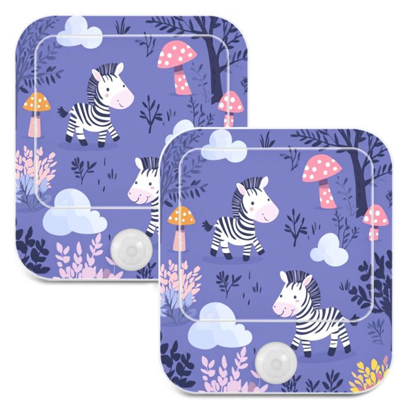 WOBOGO Cute Cartoon Zebra Pattern with Purple Background Night Light Lamp with Smart Sensor Dusk to Dawn Sensor 0.6W Plug-in 2-Pack