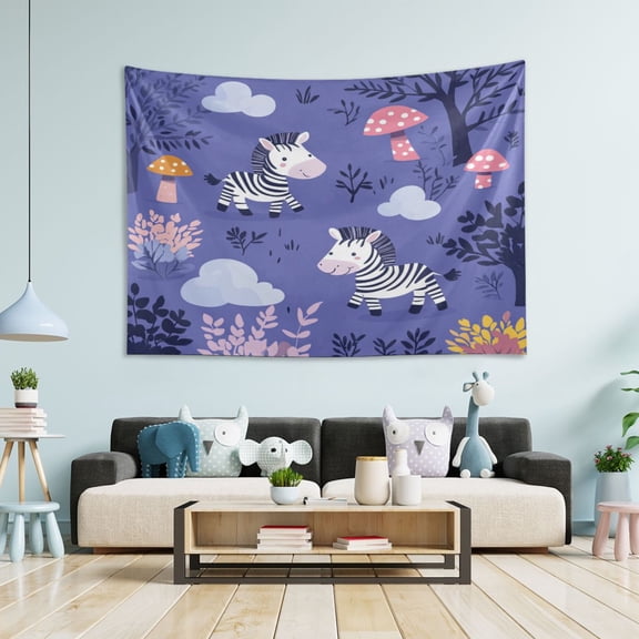 WOBOGO Cute Cartoon Zebra Pattern with Purple Background Tapestry 60×40in Home Living Room Bedroom Wall Hanging Ornaments