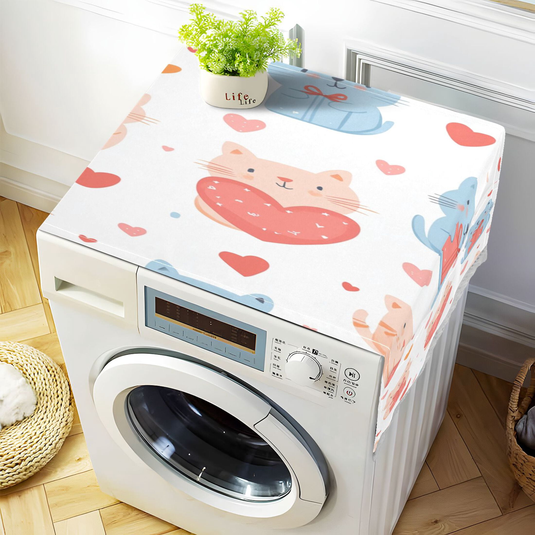 WOBOGO Cute Cat with Gift Box Pattern Washing Machine Cloth Dryer Refrigerator Top Cover Protective Non-Slip Mat For Kitchen Laundry