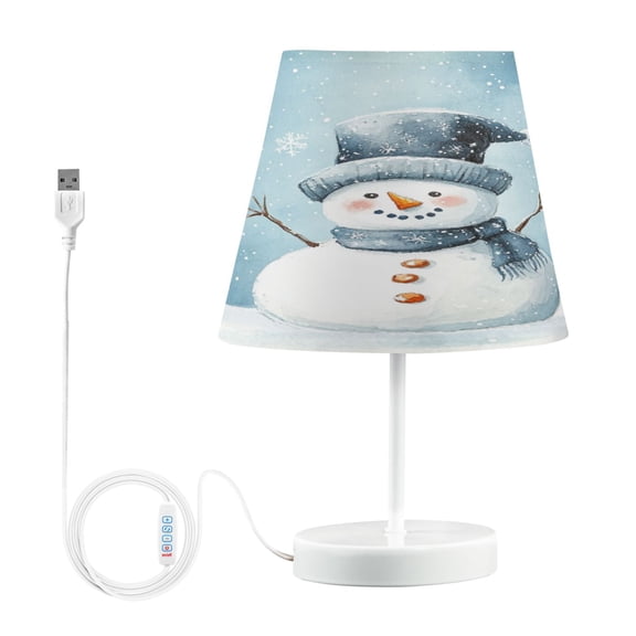 WOBOGO Cute Children's Book Illustration Style Snowman Table Lamps Bedroom 3-Speed Dimmable Farm Style with Fabric Shade for Reading and Home Office