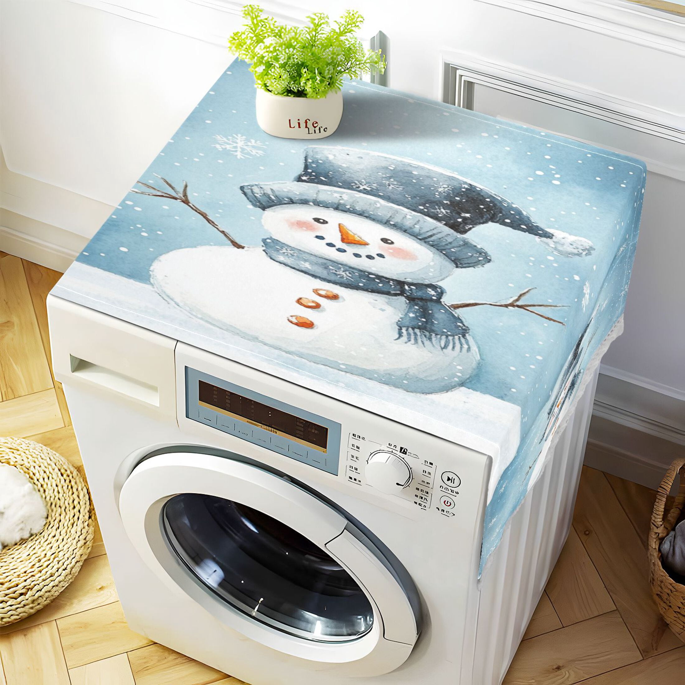 WOBOGO Cute Children's Book Illustration Style Snowman Washing Machine Cloth Dryer Refrigerator Top Cover Protective Non-Slip Mat For Kitchen Laundry