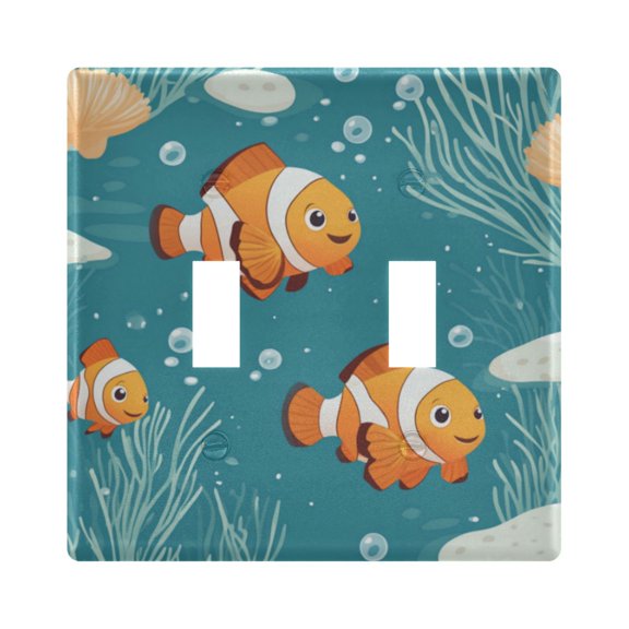 WOBOGO Cute Clownfish 2-hole Switch Plates PC Flame Retardant Plastic Material Glossy Finish Smooth Touch 4.56x4.48x0.27in
